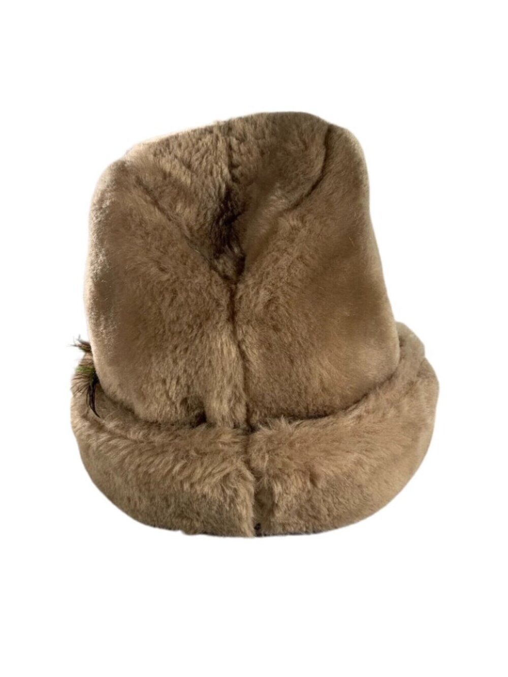 Vtg Stetson Faux Fur Fedora Winter Hat Russian Style Feather Banded Tan Brown - Picture 11 of 12